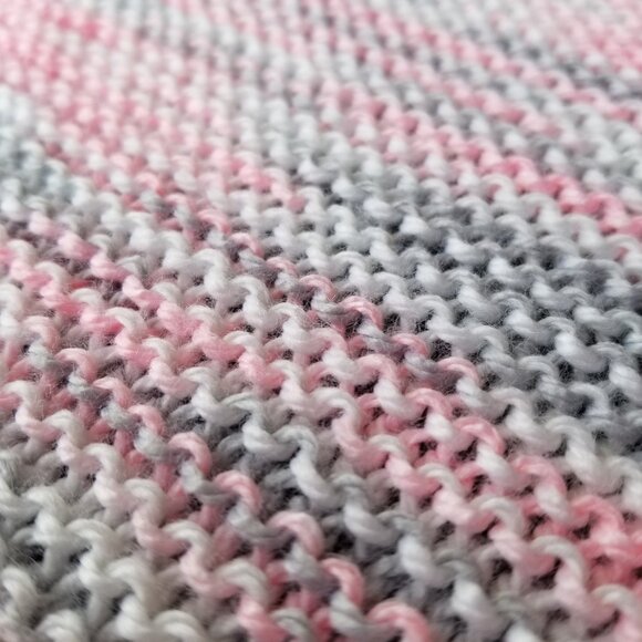 Hand Knit Baby Blanket - Pink, Grey, and White - Picture 3 of 4